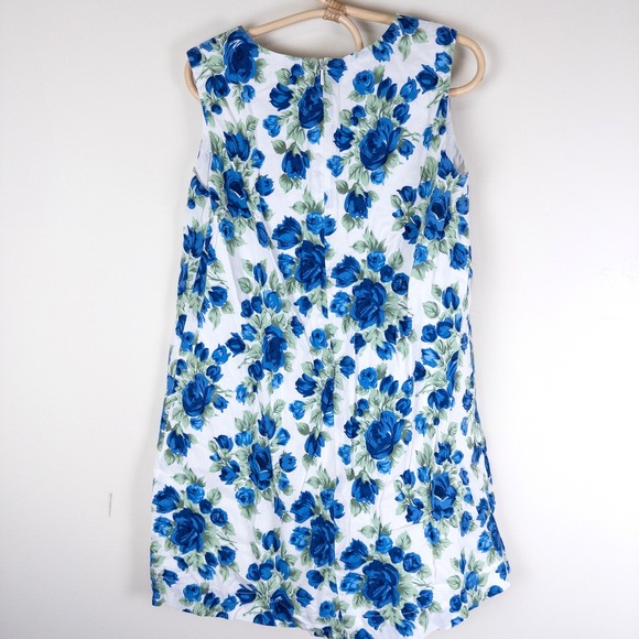 Mini Boden Floral Dress Girls 7-8Y Blue White Rose 3D Flower Applique Sleeveless - Picture 3 of 9